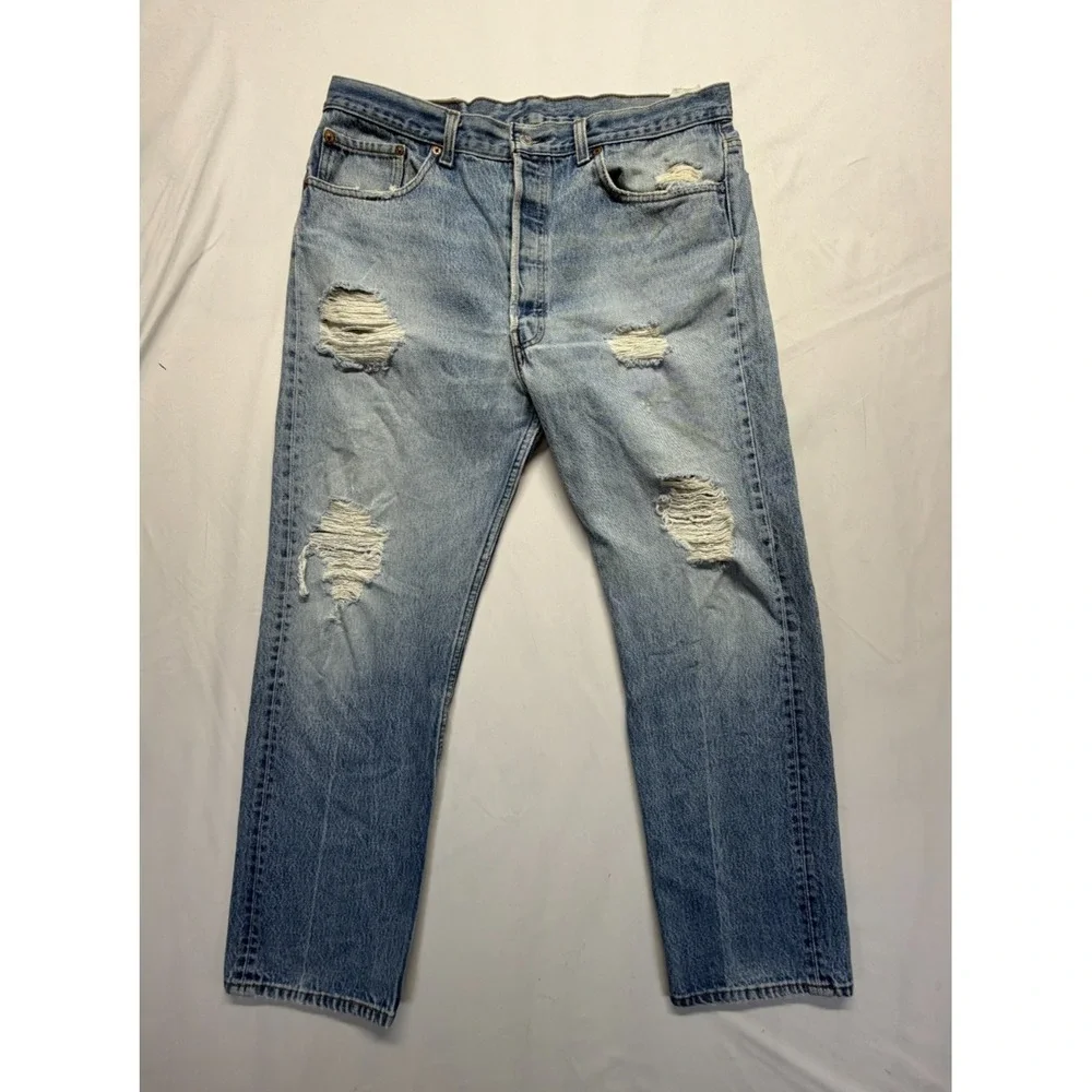 Levi's‎ 501XX Jeans Mens 38x32 (Fits 35x29.5) Blue Denim Distressed Straight Leg